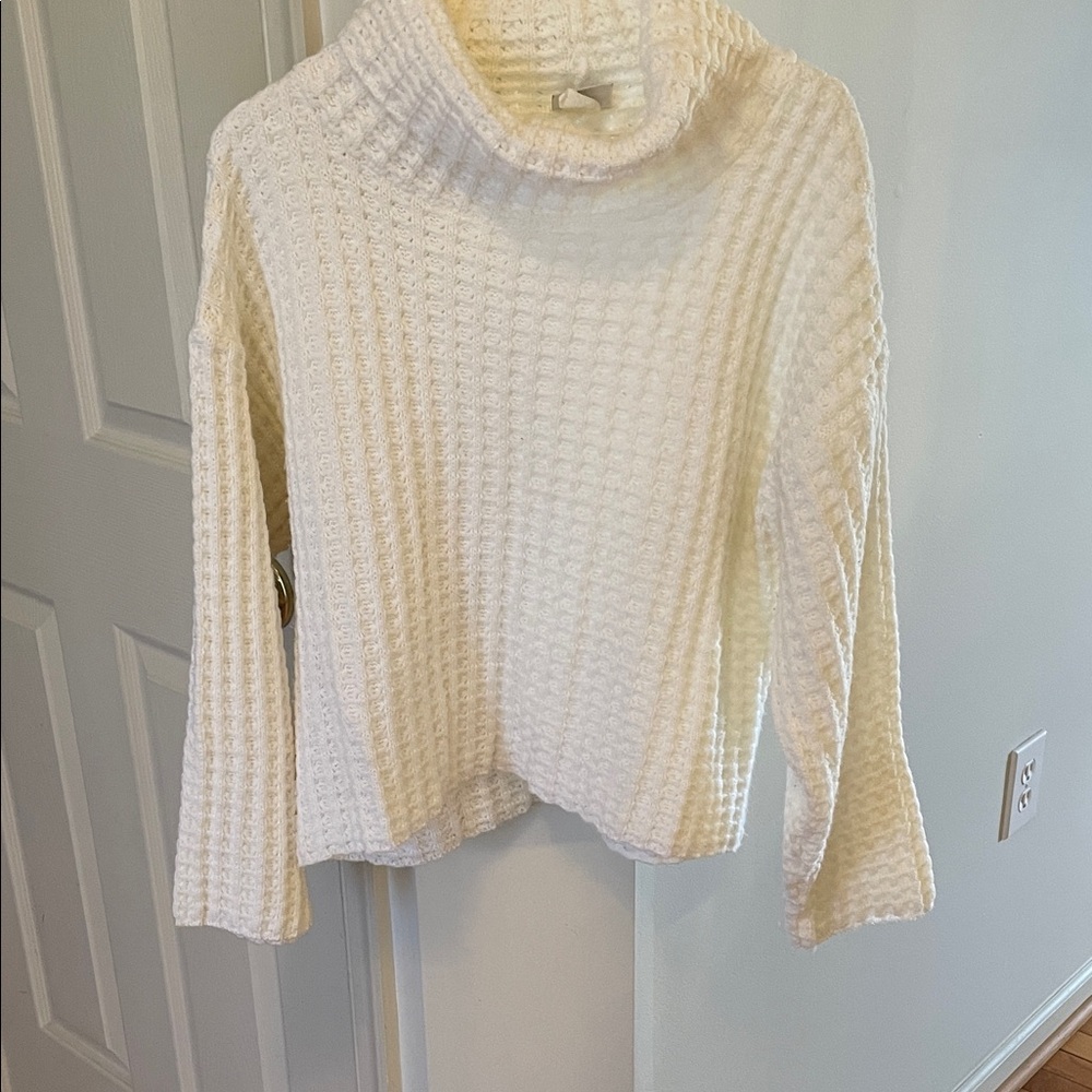 vintage USA made Cozy White Turtleneck Waffle-Knit Women's Sweater